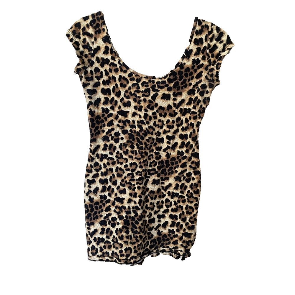 Y2K Ultra Flirt Top Scoop Neck Size S Cotton Leopard Grunge Skate Cap Sleeves